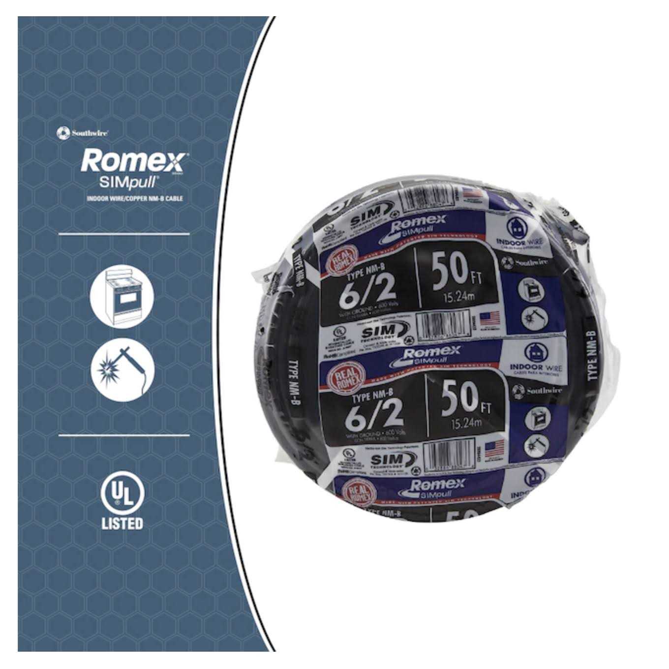 Southwire 50 ft. 6/2 Stranded Romex SIMpull CU NM-B W/G Wire - Shop Hardware Tools Online Store