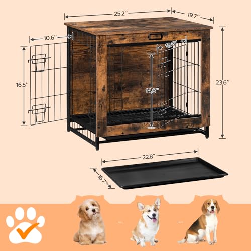 HOOBRO Dog Crate Furniture, 38.6" Large Dog Kennel Indoor, Wooden Cage with Pull-Out Tray