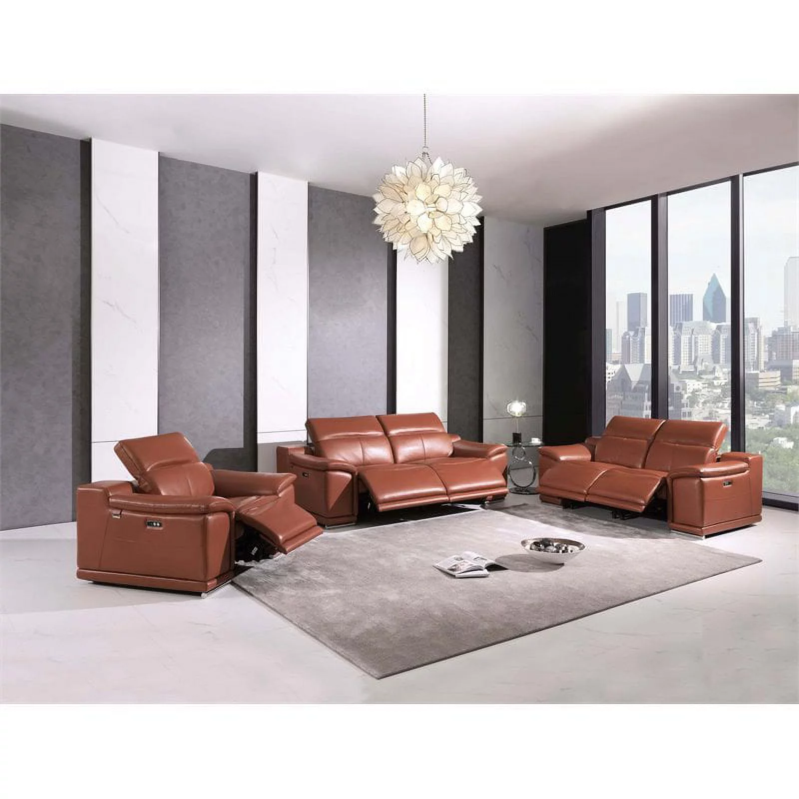 Titan Furnishings Genuine Italian Leather Power Reclining Sofa in Camel