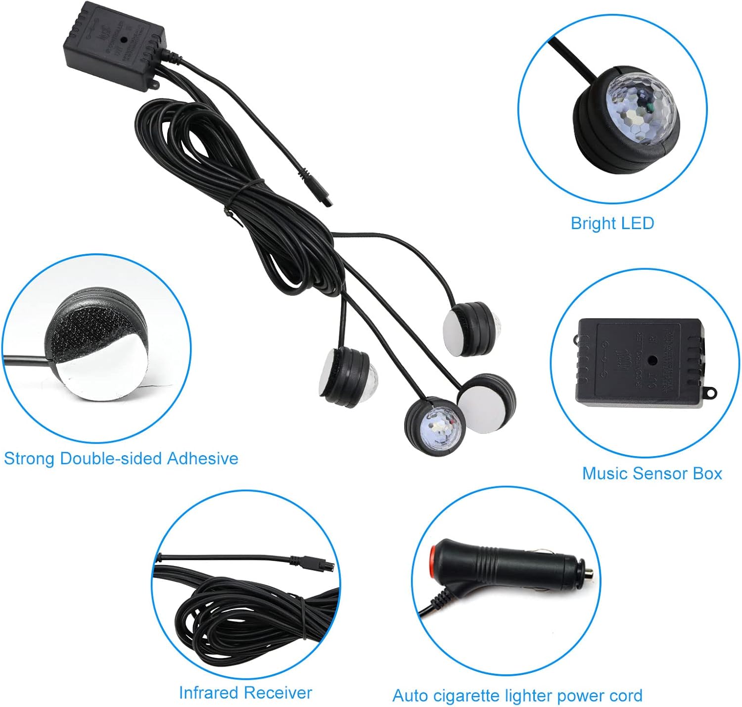 Interior Car Lights, WEBUPAR Car Accessories 10 in 1 Car LED Strip Lights with APP Control, 236 inches Fiber Optic