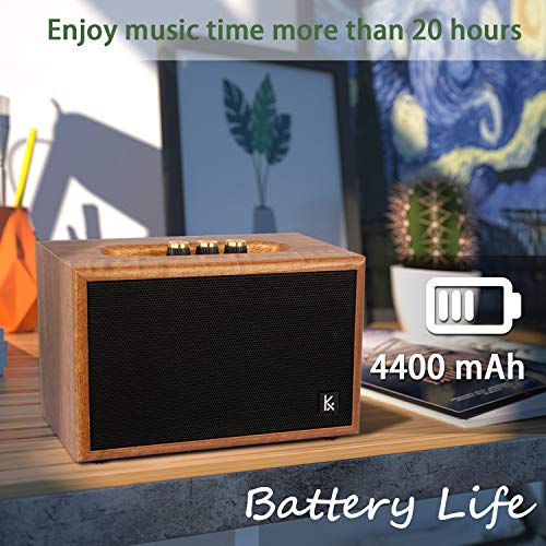 Retro Wooden Bluetooth Speaker, KONEX 40W Vintage Portable Wireless Speaker, Bluetooth 4.2 Heavy Bass Music Player, 20H Long Playtime