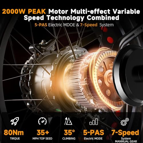 Electric Bike for Adults, 2000W/3000W Peak Single/Double Motor with 48V/52V 25AH/30AH Battery, 20"x4.0" Fat Tires 35MPH/37MPH Ebike