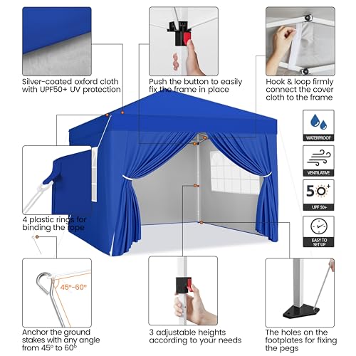 Yaheetech 10x10 Pop Up Canopy with 4 Removable Sidewalls, Portable Enclosed Instant Tent, Waterproof Outdoor Tent, Beach Sun Shelter with 4 Sandbags