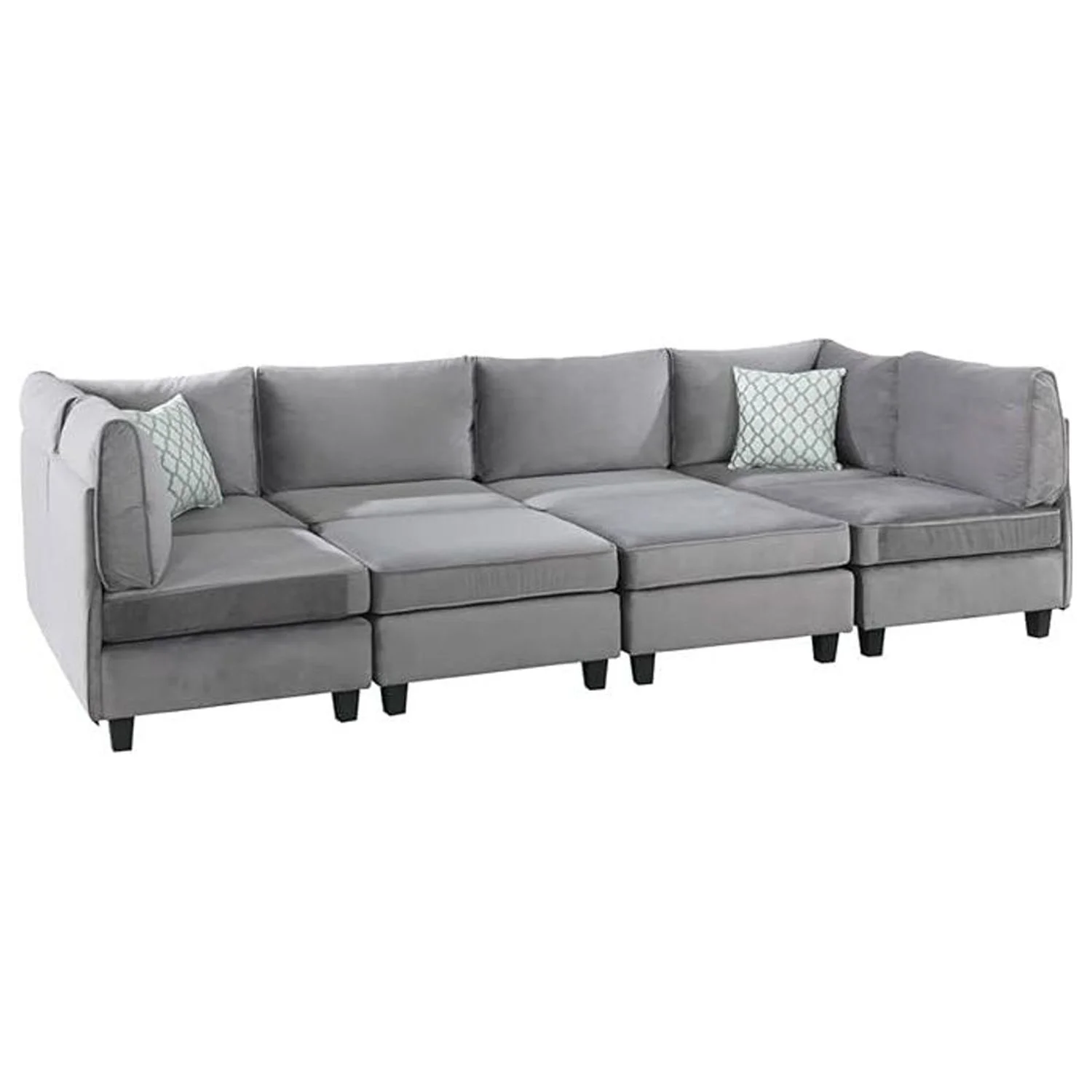 Homestock Contemporary Chic Gray Velvet Modular Sectional Sofa-Number of Pieces:8