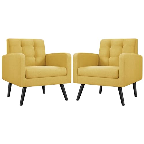 Yaheetech Mid-Century Accent Chairs, PU Leather Modern Upholstered Living Room Chair