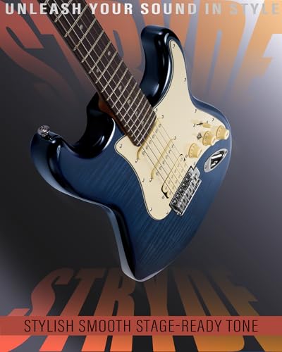 AKLOT Stryde Electric Guitar with Coil-Split: Roasted Maple Neck, Flame Maple Graphic Top, HSS Ceramic Pickups, Beginner Guitar Kit with 10W Amp