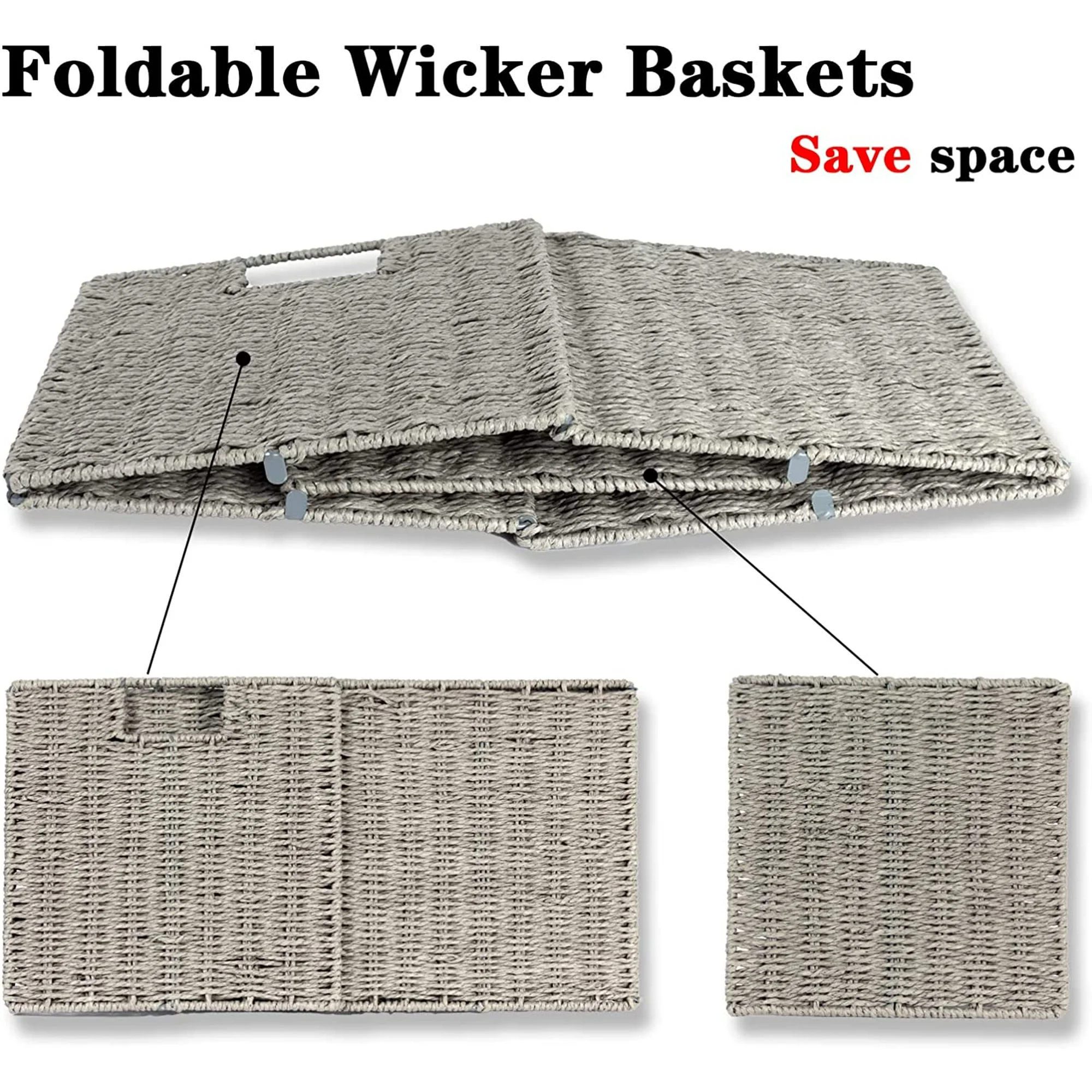 Wicker Basket, Set of 2 Hand-Woven Wicker Storage Basket, Foldable 11 inch Cube Storage Bins, Storage Baskets for Organizing Shelves