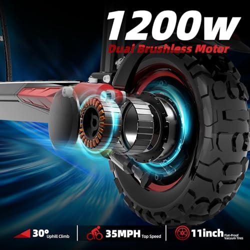 Electric Scooter Adults,11" Off-Road Tires,48V 18/21AH Big Battery,1200W Motor,34 Mph,34/37 Miles Long Range,Dual Braking System