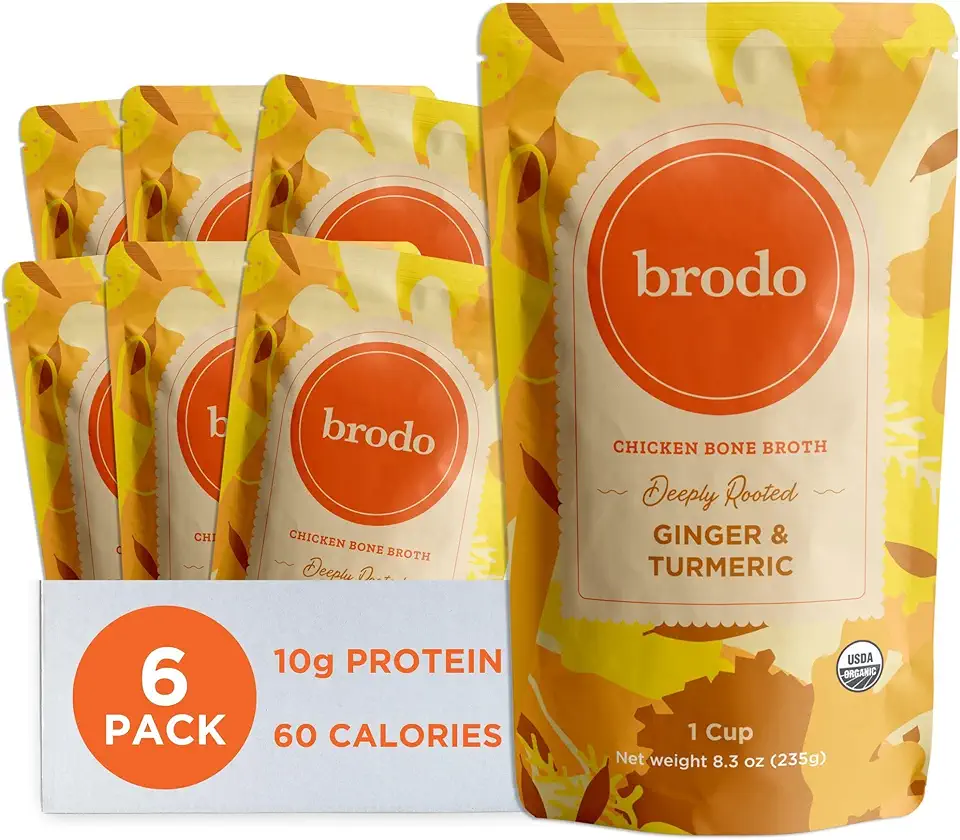 Brodo Deeply Rooted Organic Chicken Broth with Turmeric & Ginger, Nutrient-Rich Chicken Bone Broth Organic