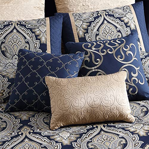 Riverbrook Home 100% Polyester Comforter Set, Queen, Hillcrest - Ivory/Gold, 9 Piece Set