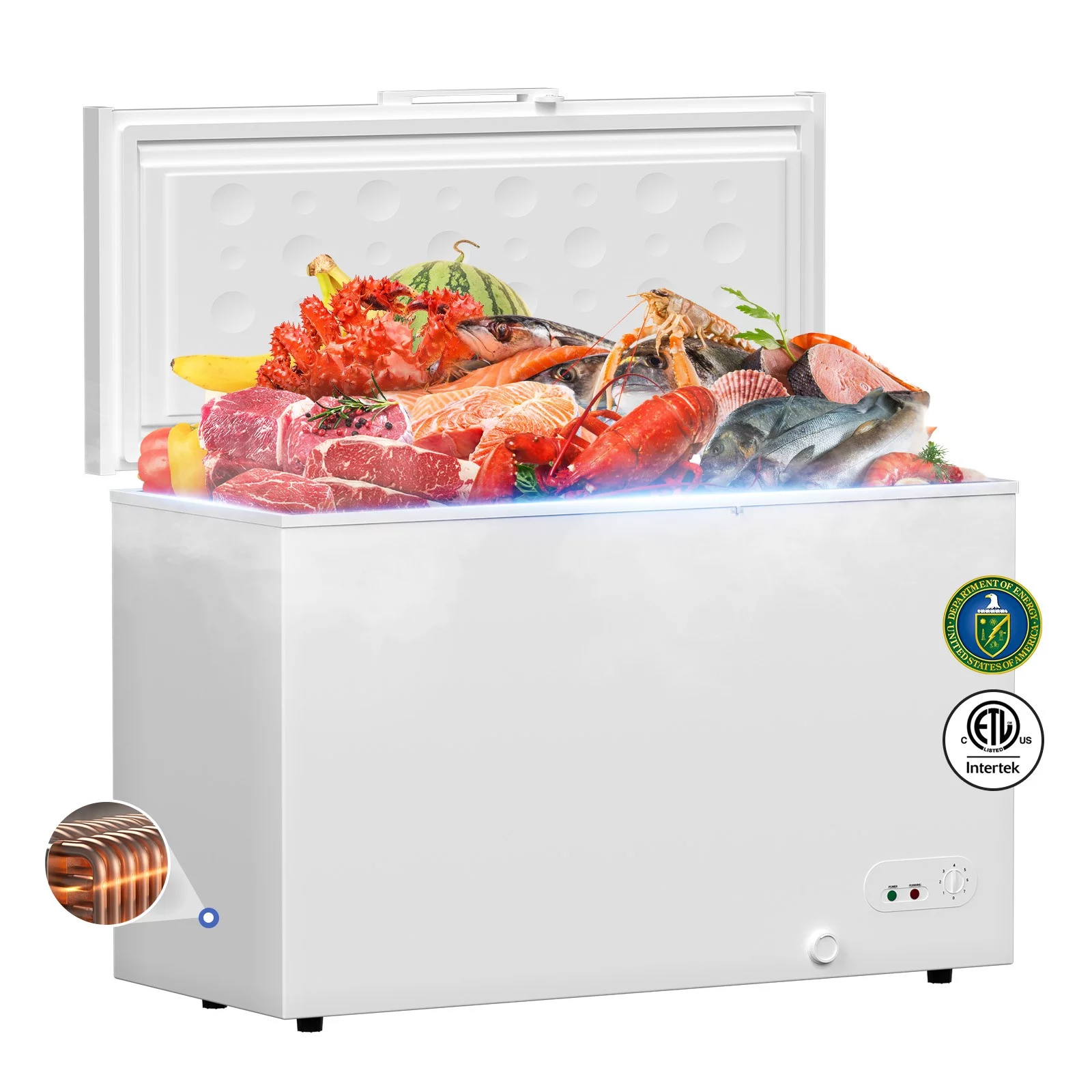Hoccot Chest Freezer 16 Cu.Ft. 2 Removable Baskets Deep Small Compact Freezer Top Door 7 Temperature Control from -13℉-14℉ Energy Saving White