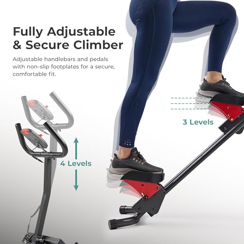 Sunny Health & Fitness Stair Stepper w/Handlebar, Extended Step Range Climber Machine for Legs, Core and Glute Workouts