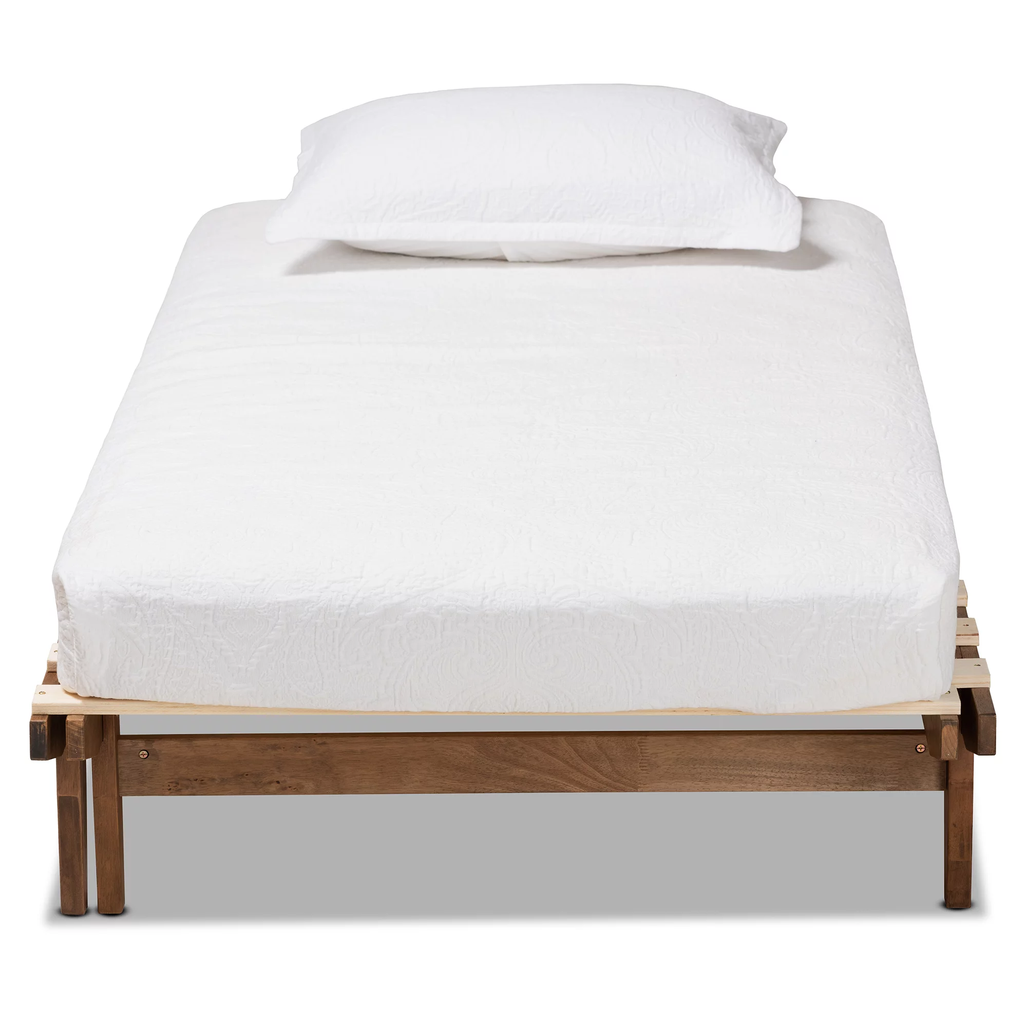 Baxton Studio Hiro Rubberwood Expandable Platform Bed Frame, Twin, Walnut