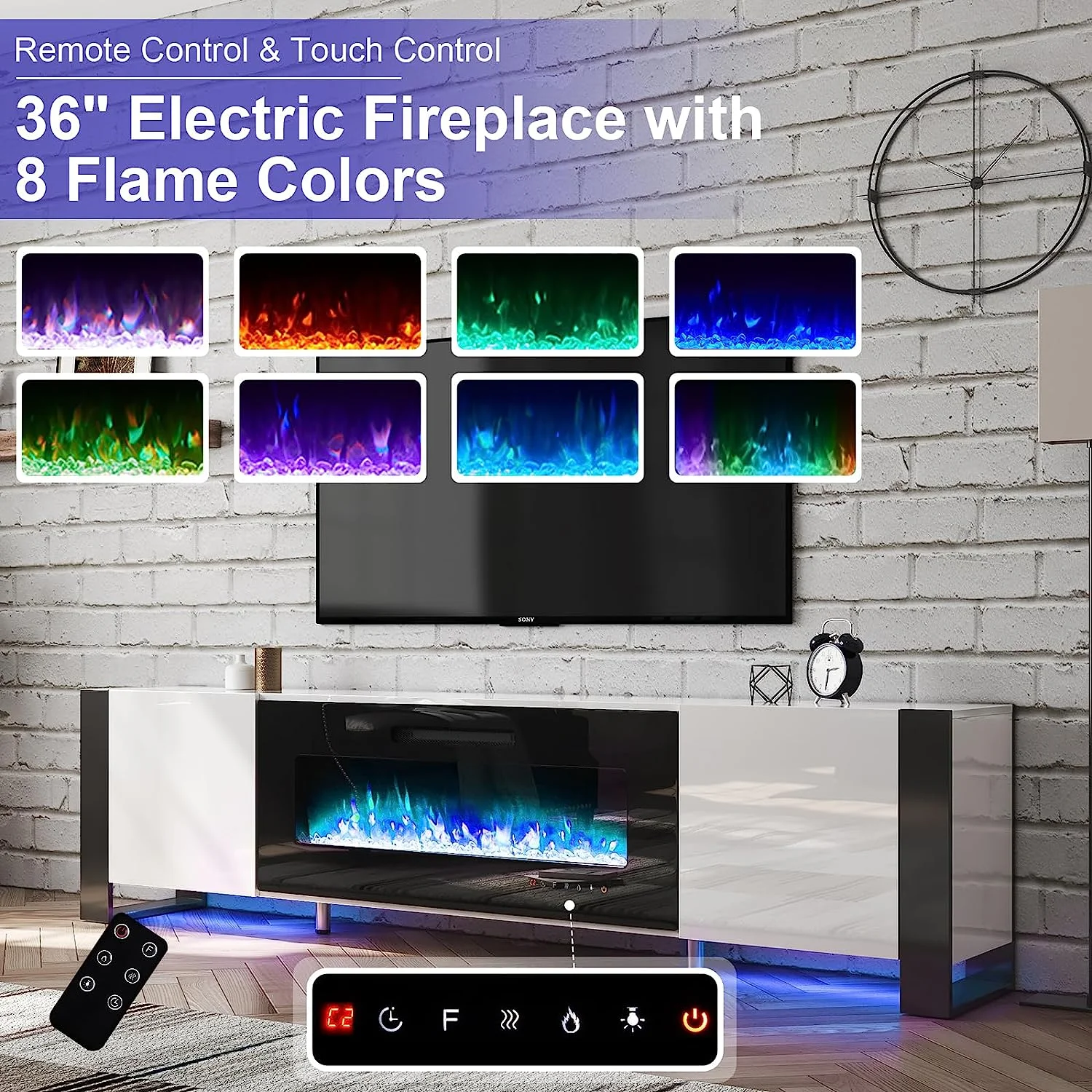 LUXOAK  70" Fireplace TV Stand with 36" Electric Fireplace for TVs Up to 80", White