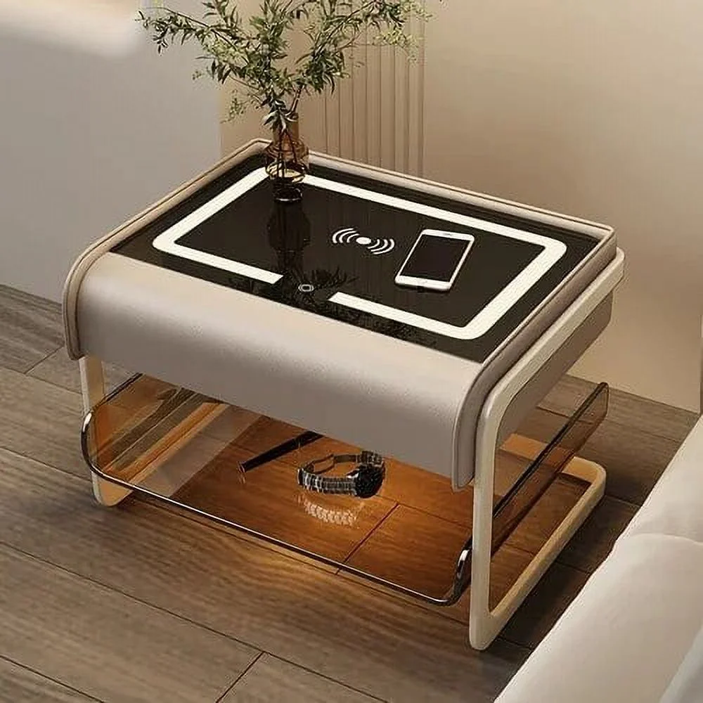 Smart Bedside Table Modern Simple Bedroom Luxury Nightstands Multifunctional Acrylic Wireless Charging Home  Furniture WKNS