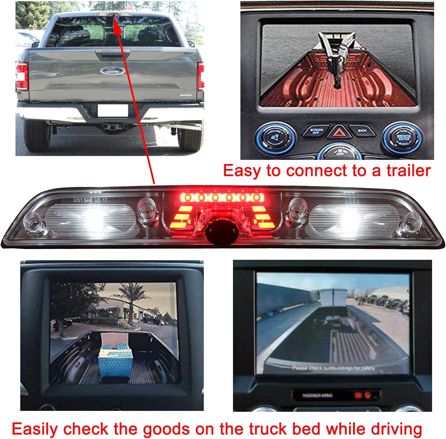 EWAY LED 3rd Third Brake Light Cargo Backup Camera for Ford F150 2015-2020/F250 F350 F450 F550 Super Duty 2017-2021 Rear Lamp High Mount Stop Light
