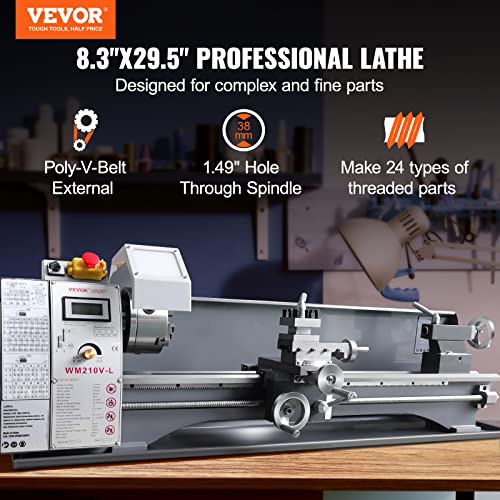 VEVOR Metal Lathe Machine, 8.3'' x 29.5'', Precision Benchtop Power Metal Lathe, 0-2500 RPM Continuously Variable Speed