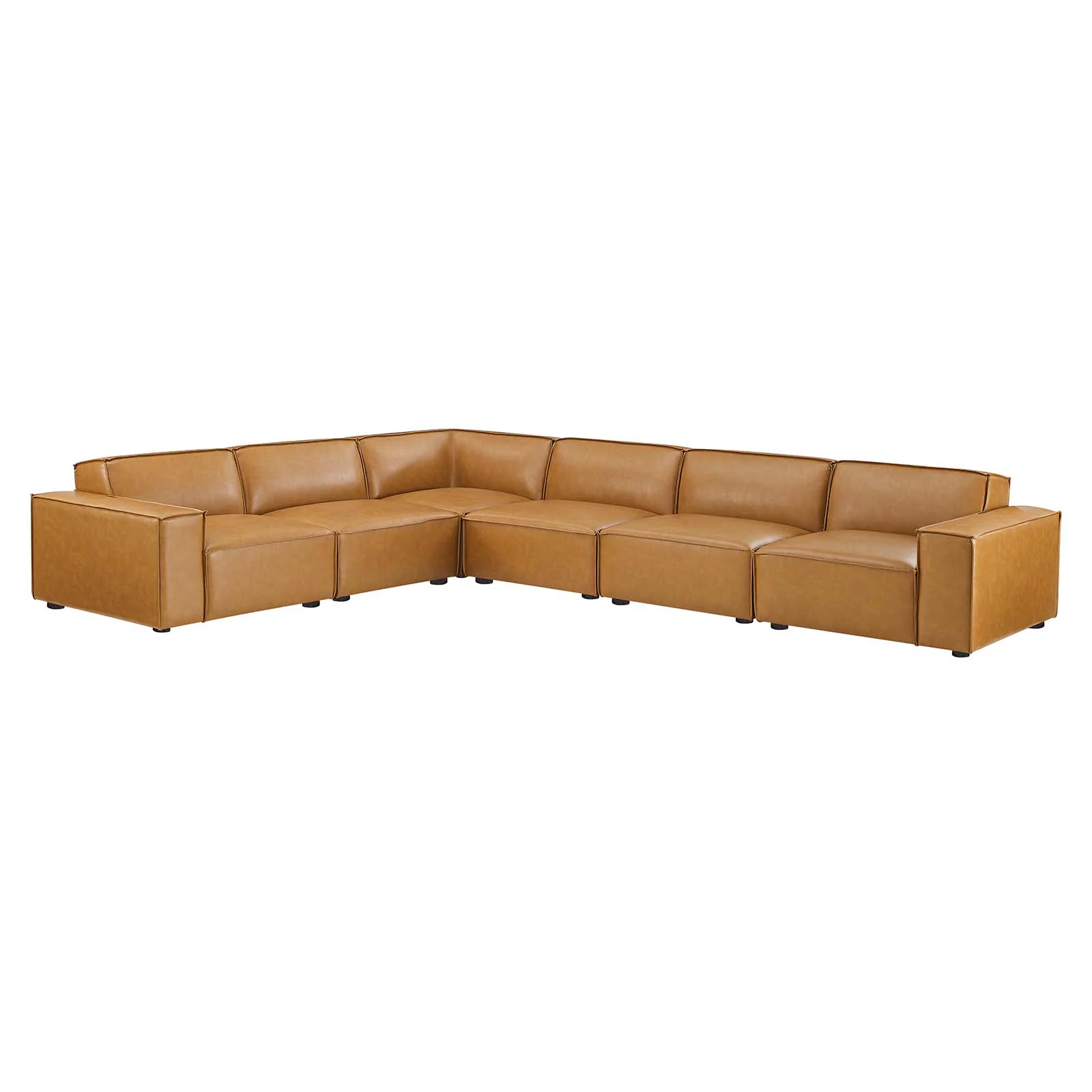 Modway Restore 6-Piece Vegan Leather Sectional Sofa in Tan - Radiant Selections