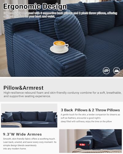 105 Inch Cloud Sectional Couch,Modern Modular Sectional Sofa with Deep Seat,Corduroy Boneless Couches with L-Shape Chaise for Living Room Bedroom