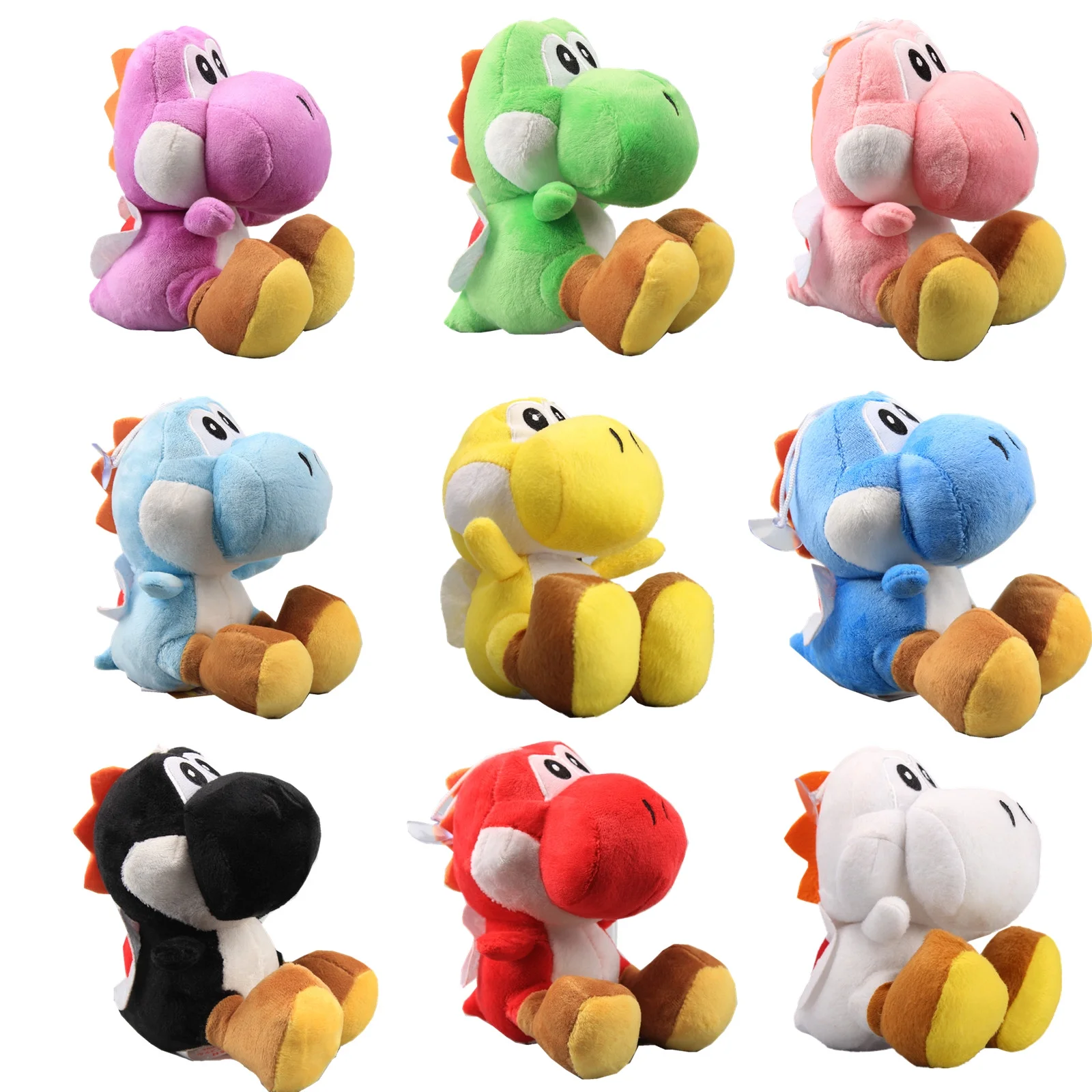 uiuoutoy Set of 9 Yoshi Plush Toys 6" Green Yoshi, Red Yoshi, White Yoshi, Purple Yoshi, Light Blue Yoshi, Dark Blue Yoshi, Black Yoshi, Yellow Yoshi