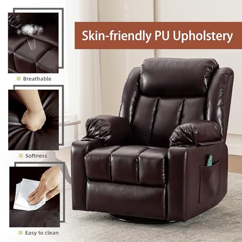 Rocker Swivel Recliner Chair for Adults, Overstuffed Large Manual Recliner Glider with Massage and Heat