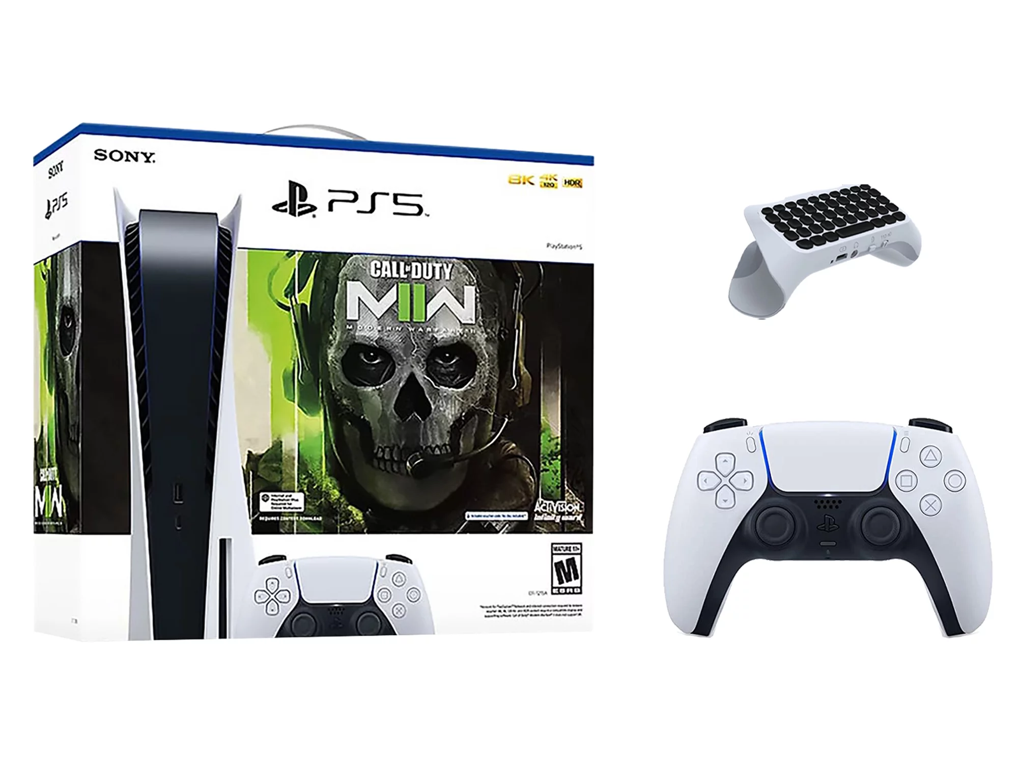 Sony Playstation 5 Disc Edition Call of Duty: Modern Warfare II Bundle with QuickType Keypad and Extra Glacier White Controller