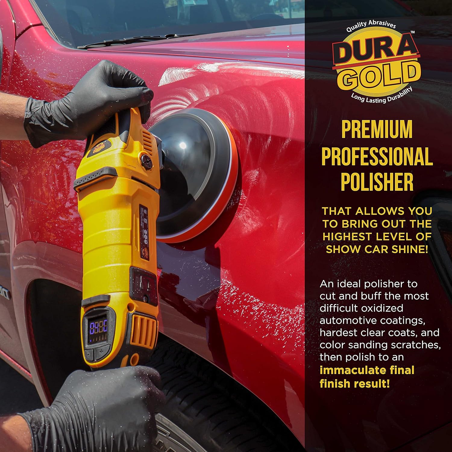 Dura-Gold Professional 7" Rotary Polisher Buffer Sander with Buffing & Polishing 8 Pad Kit, LED Variable Speed RPM Control