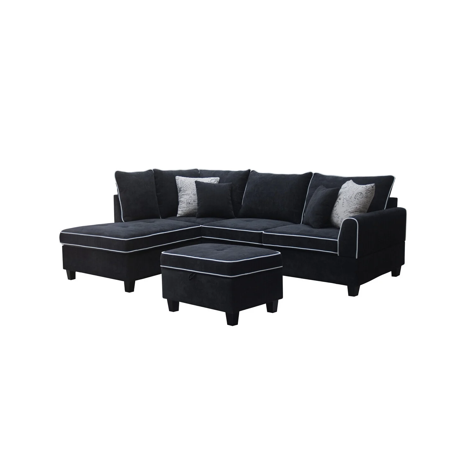 Blissful Nights Country Cottage Fabric Sectional Sofa With Left-Facing Chaise And Storage Ottoman
