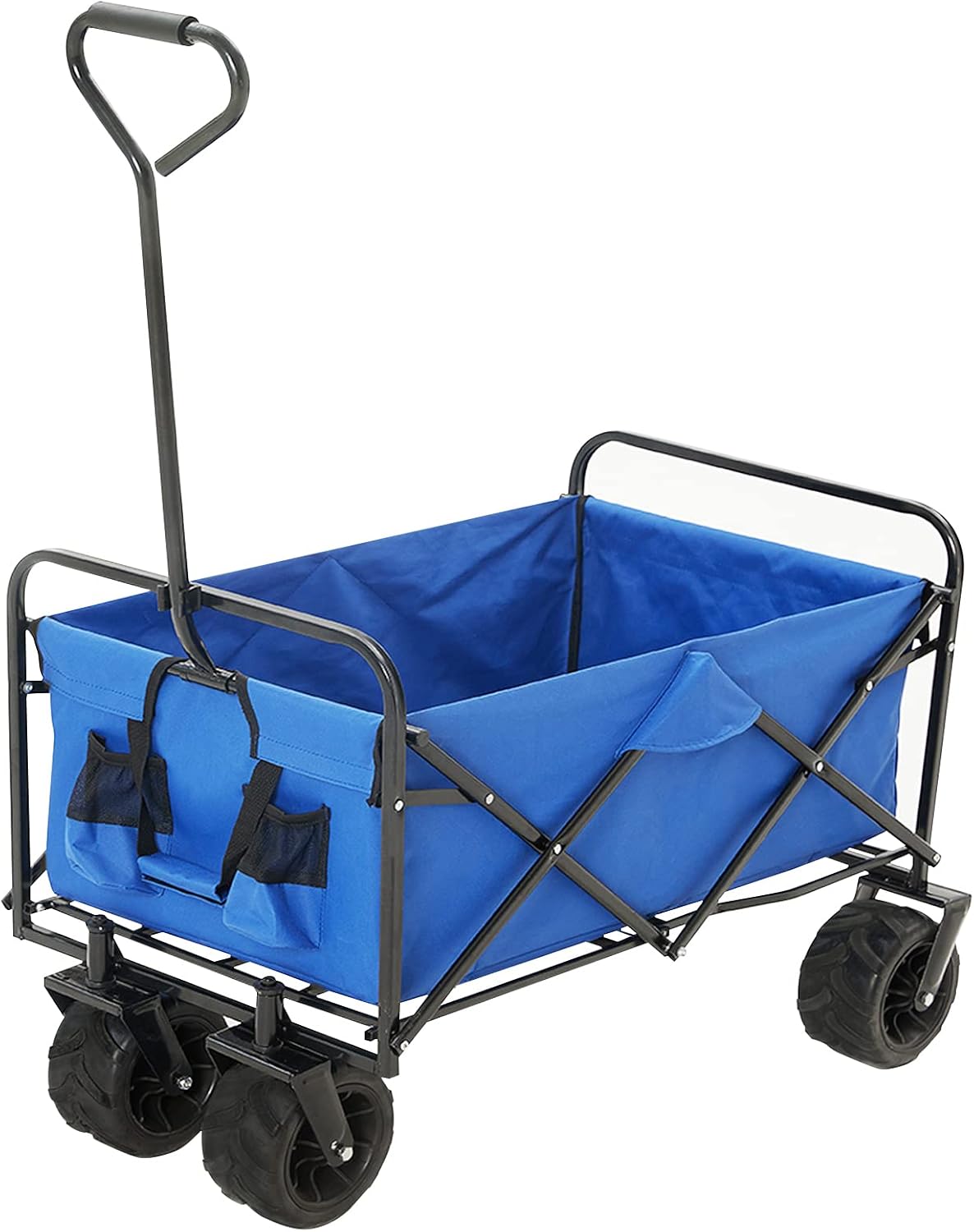 BLUU Collapsible Wagon Cart, Folding Wagon, Heavy Duty Utility Wagon, Portable Garden Wagon Cart with Wheels, Adjustable Handle & Drink Holders