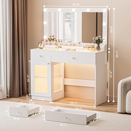 Vanity Desk with Large Mirror and Lights