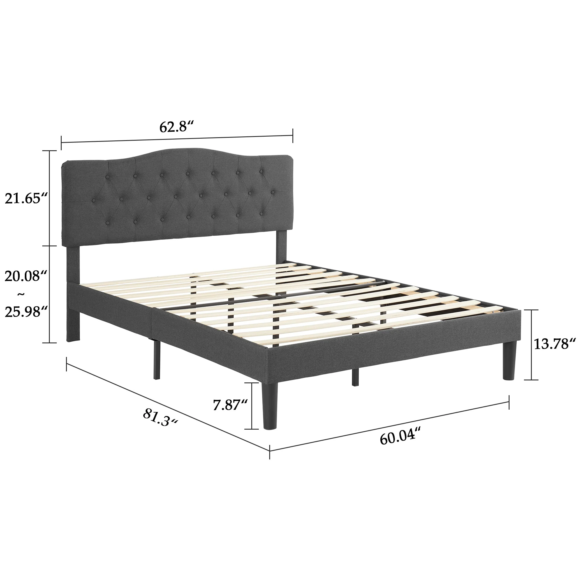 VECELO Queen Bed Frame Upholstered Platform Bed Frame with Diamond Tufted Adjustable Headboard, Wooden Slats Support, No Box Spring Needed, Gray