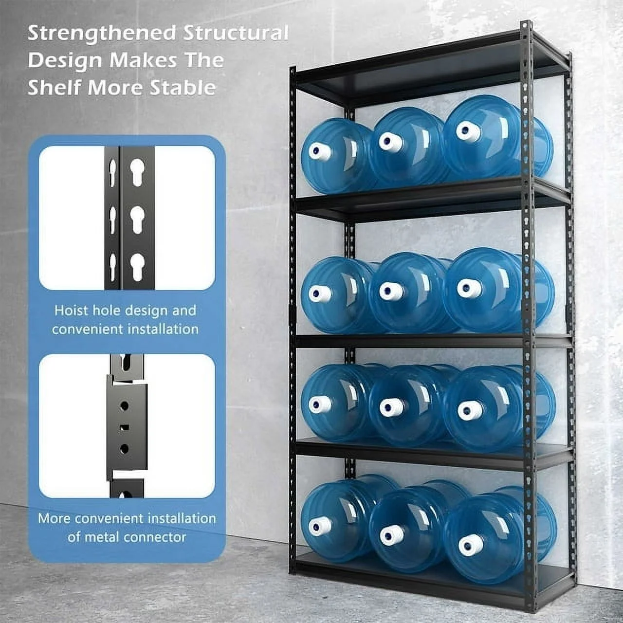 FICISOG 5 Tier Storage Shelves,2PK Heavy Duty Garage Shelving, 400lbs Load Capacity Each Layer