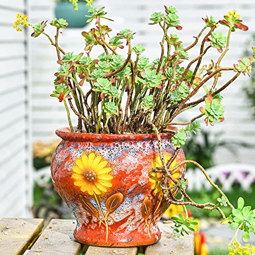 Sungmor Ceramic Planter Pot with Drainage Hole, Indoor Outdoor Large Succulent Flower pot, 9 Inch Hand Painted Clay Plant Pot