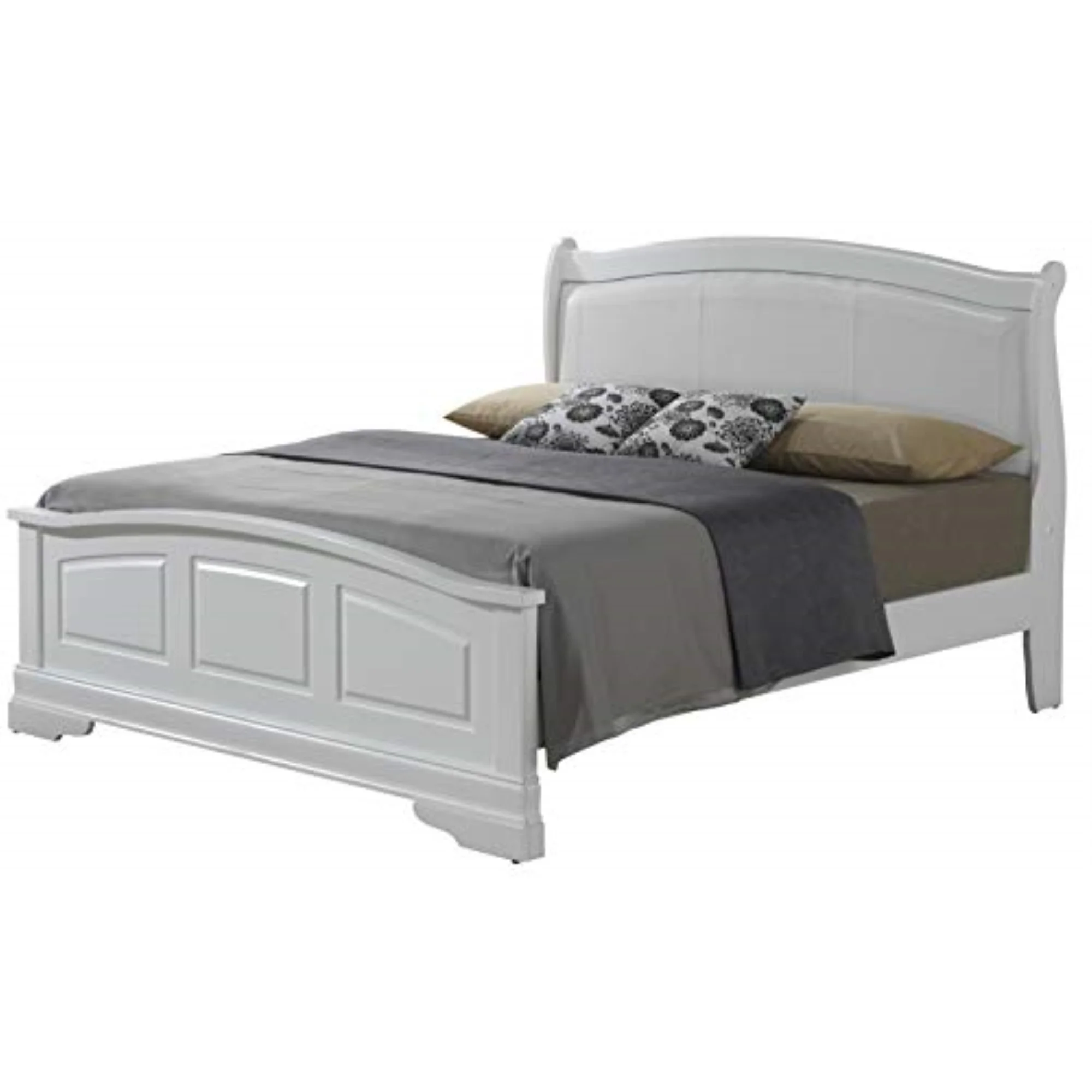 Glory Furniture Louis Phillipe Faux Leather and Wood Bed Antique White King Natural Traditional