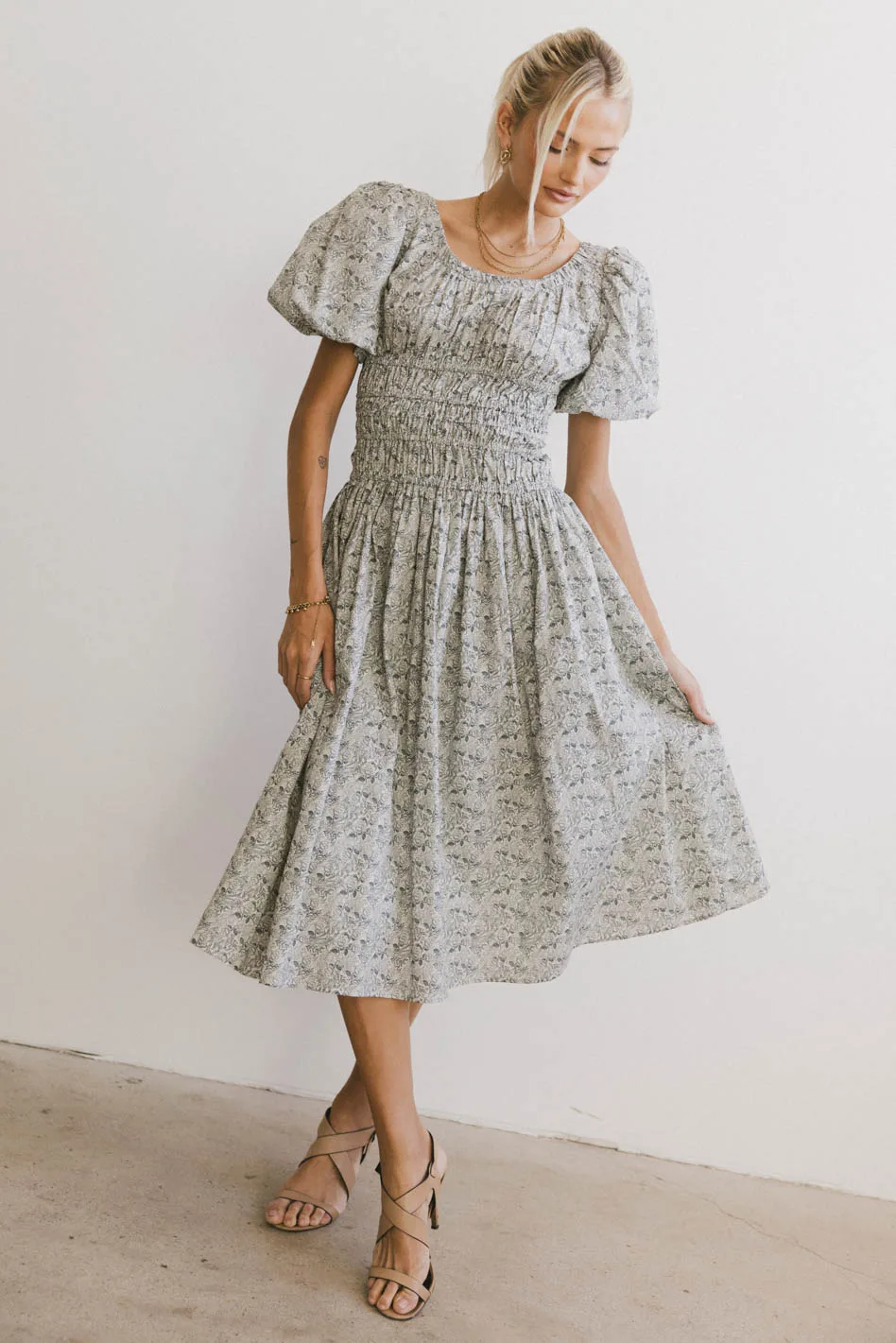 Lucille Smocked Floral Dress in Navy - FINAL SALE