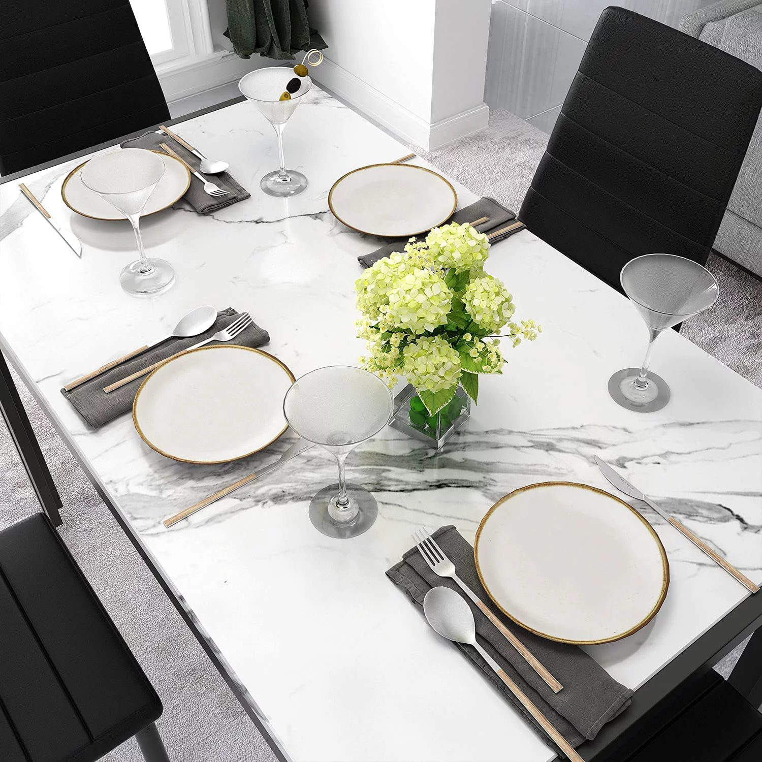 AWQM Faux Marble Dining Table Set for 4,Kitchen Table and Chairs,5 Piece Dining Room Table Set