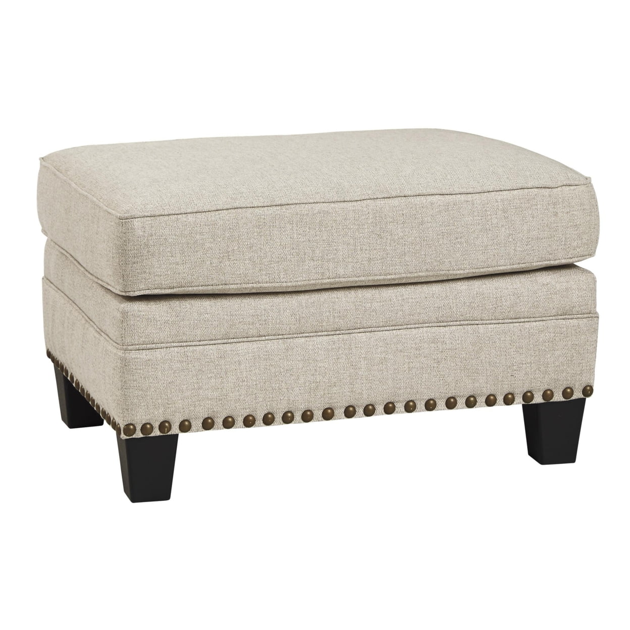 Nailhead Trim Fabric Upholstered Wooden Frame Ottoman Light Gray- Saltoro Sherpi