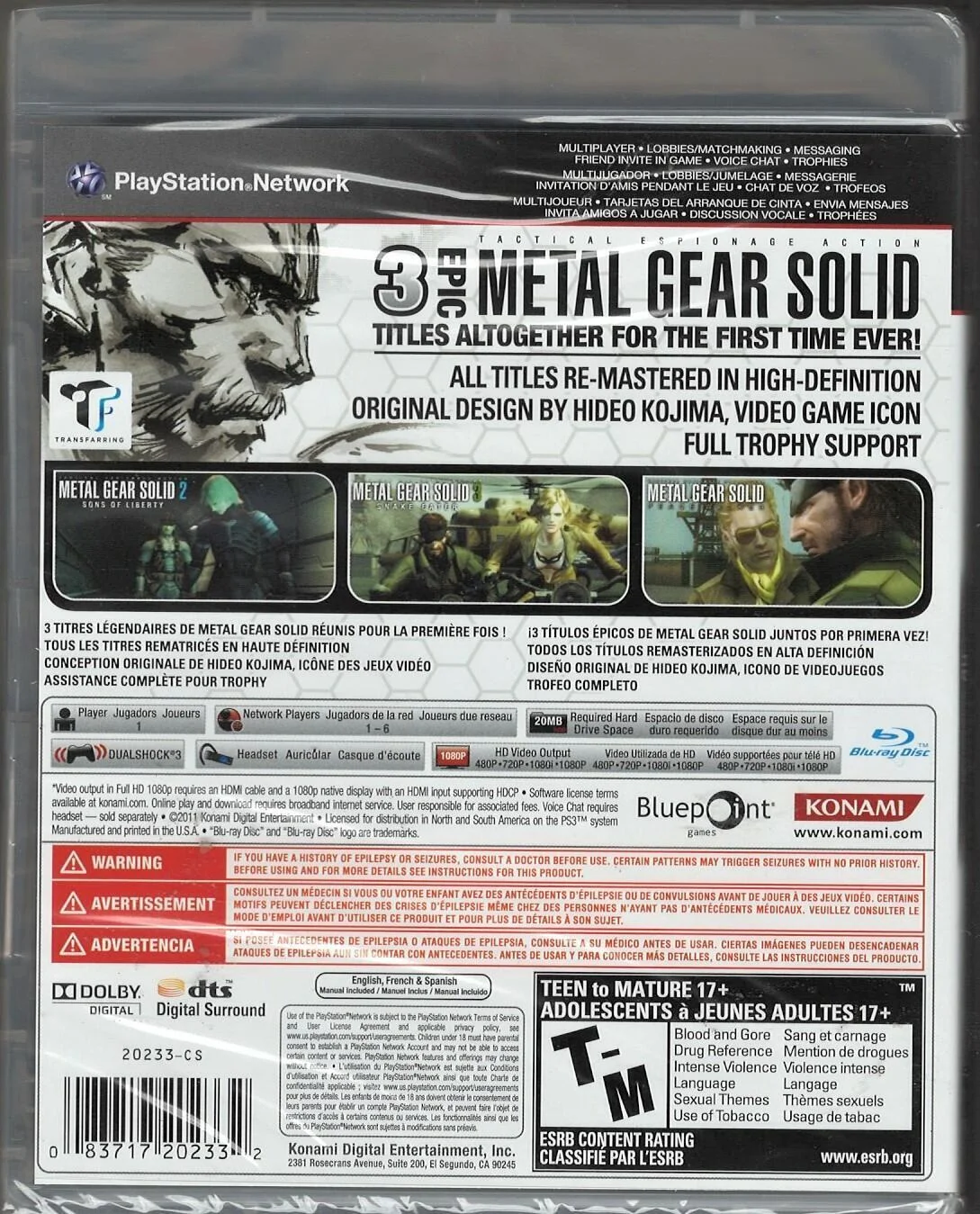 Metal Gear Solid HD Collection PS3 (Brand New Factory Sealed US Version) Playsta