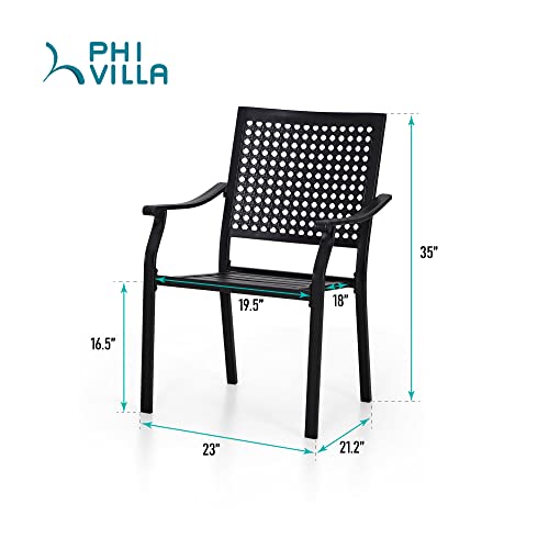 PHI VILLA Stackable Wrought Iron Patio Dining Chairs - Set of 2 Black Outdoor Chair Bistro Metal Chairs, Support 300 LBS