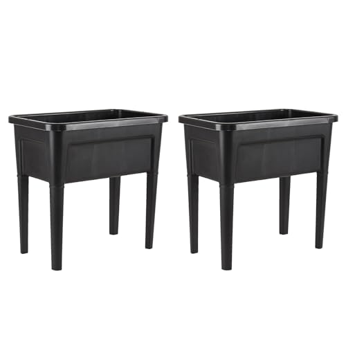 4 Pcs Plastic Raised Garden Beds with Legs，16 Gallon Outdoor Elevated Garden Planter Box，Perfect for Flowers, Vegetables, and Herbs
