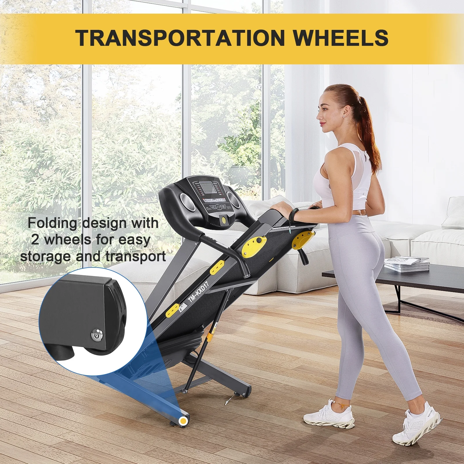 Treadmill Folding Treadmill with 17 In. Wide Running Machine with Incline Quiet 1.5 HP Power 12 Preset Program Max Speed 7.5MPH