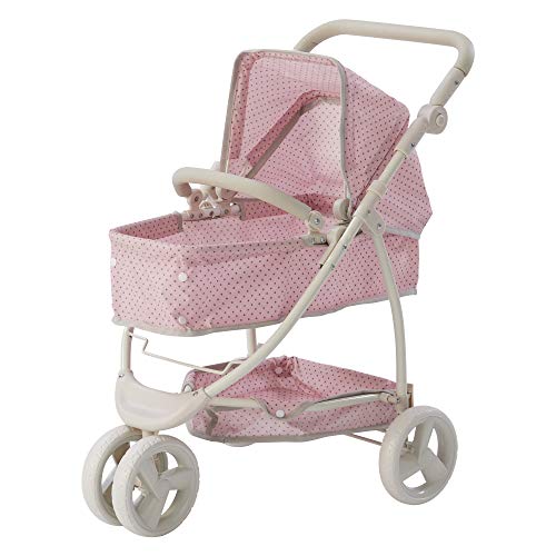 Olivia's Little World 2-in-1 Convertible Baby Doll Stroller with Retractable Canopy, All-Terrain Wheels, and Adjustable Handle