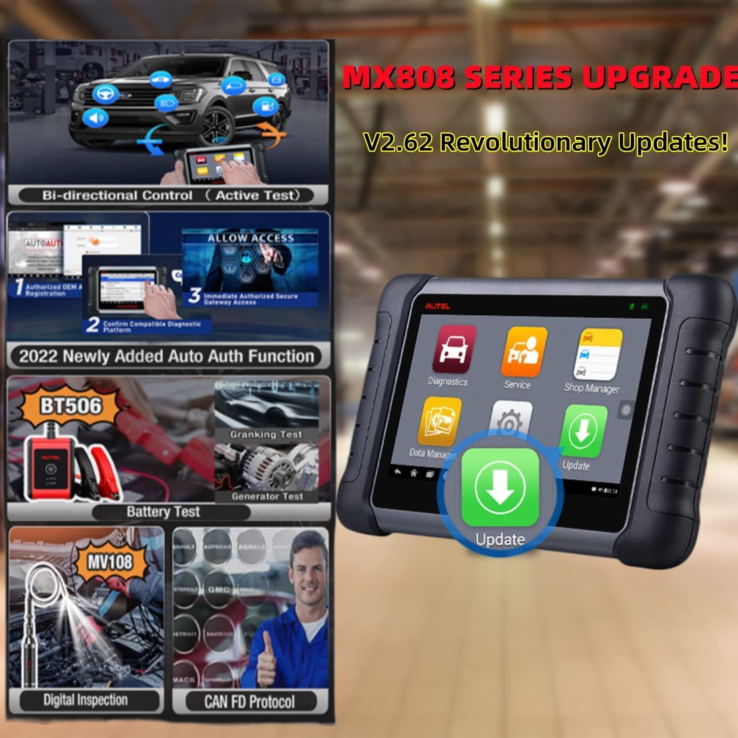 Autel Maxicheck MX808, Autel Scanner, 28+ Services, Active Test, All System Diagnose, Injector Coding, FCA Autoauth, ECU Information