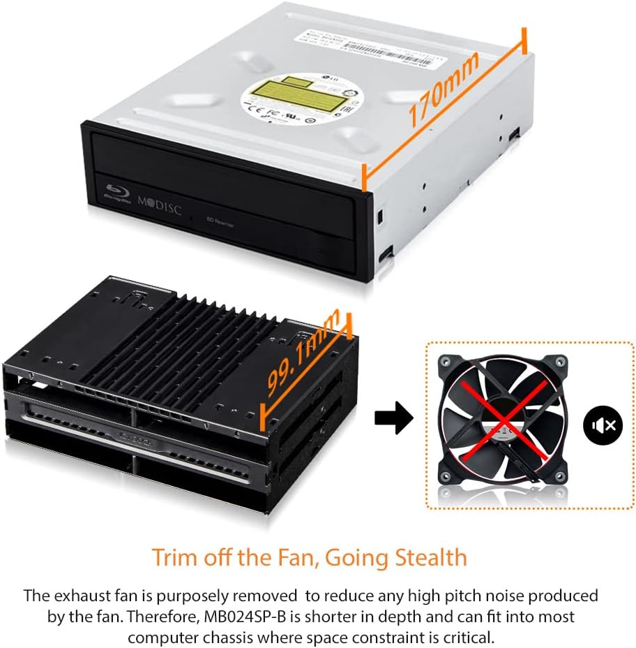 ICY DOCK Tray-Less 4X 2.5 SAS/SATA SSD/HDD Mobile Rack for 5.25" Bay | flexiDOCK MB024SP-B Pack of 2