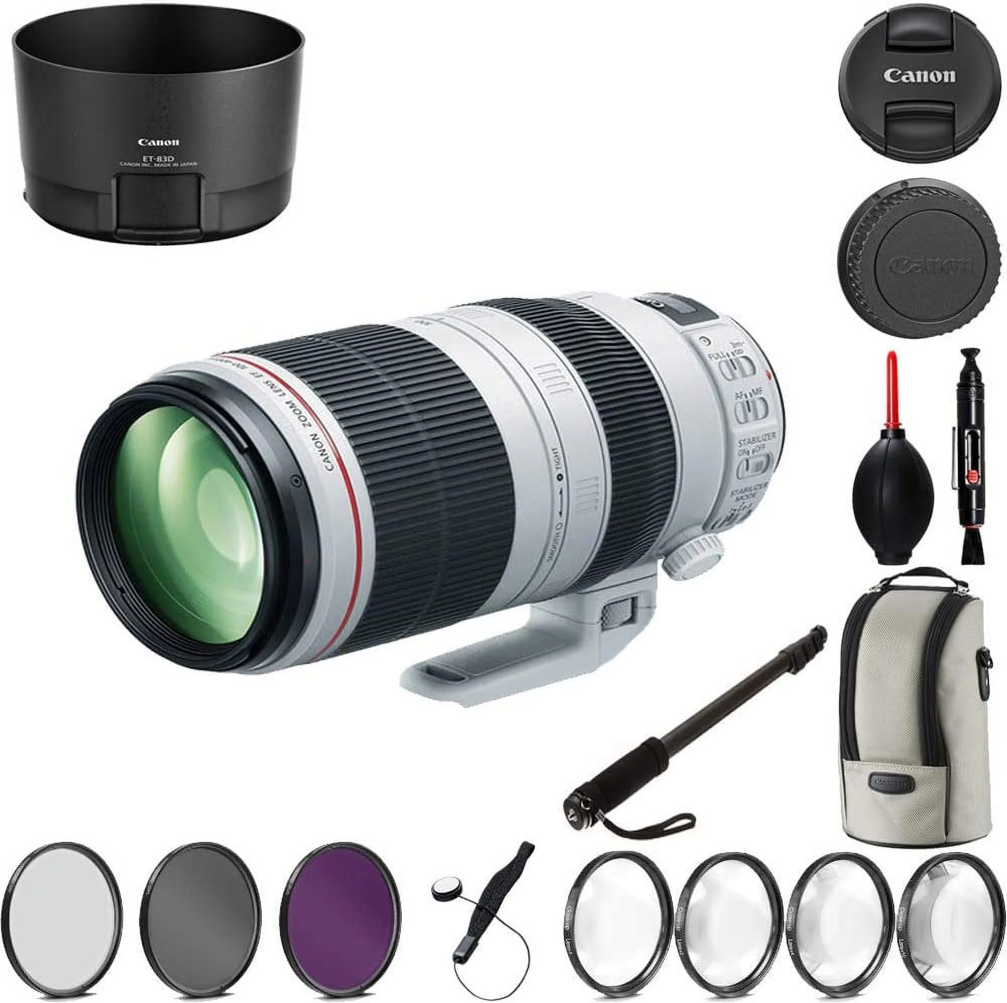 Canon EF 100-400mm f/4.5-5.6L is II USM Lens Bundle with Manufacturer Accessories & Premium Kit for EOS 7D Mark II, 7D, 80D, 70D, 60D, 50D, 40D, 30D