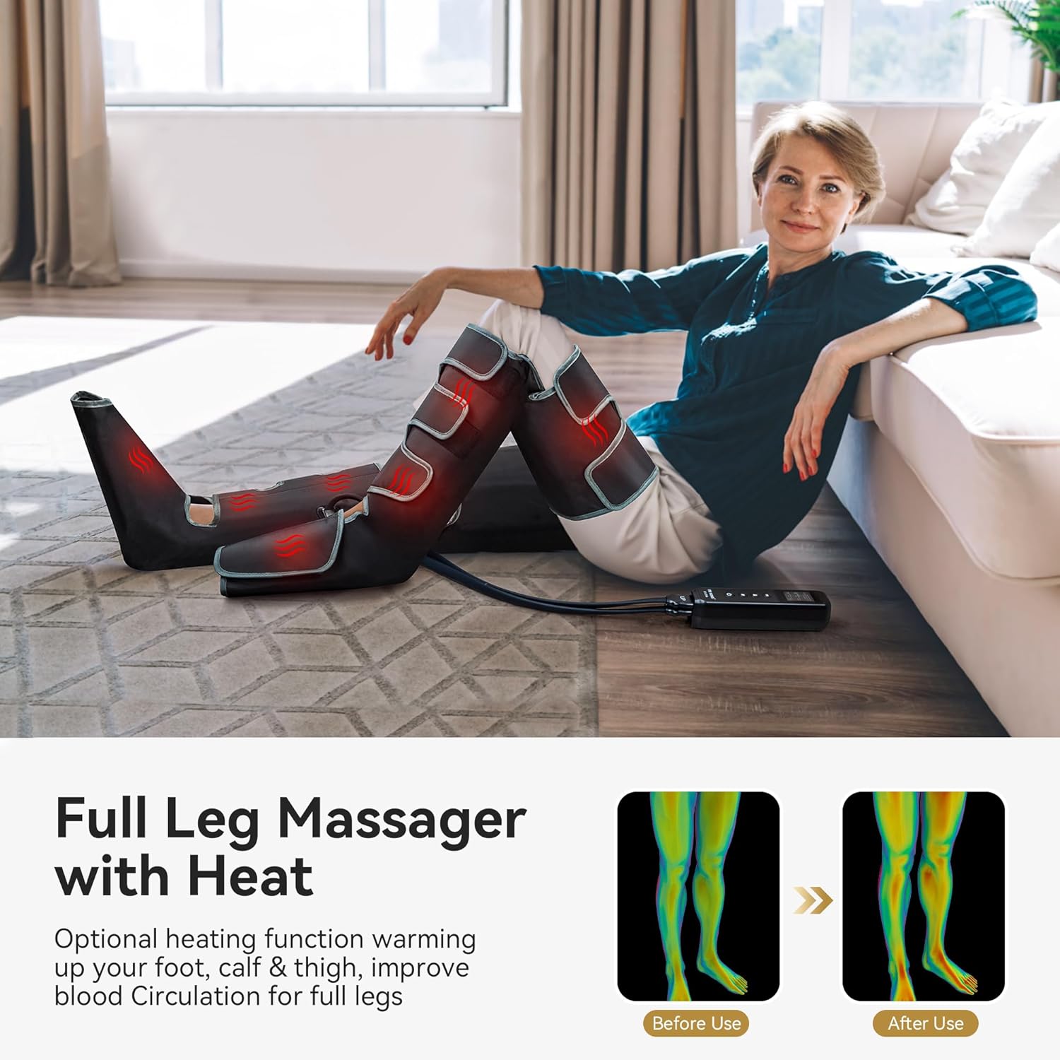 FIT KING Full Leg Massager with Heat, Air Compression Massager for Foot Calf & Thigh Muscle Relaxation and Recovery, Helpful for Pain Relief,Swelling