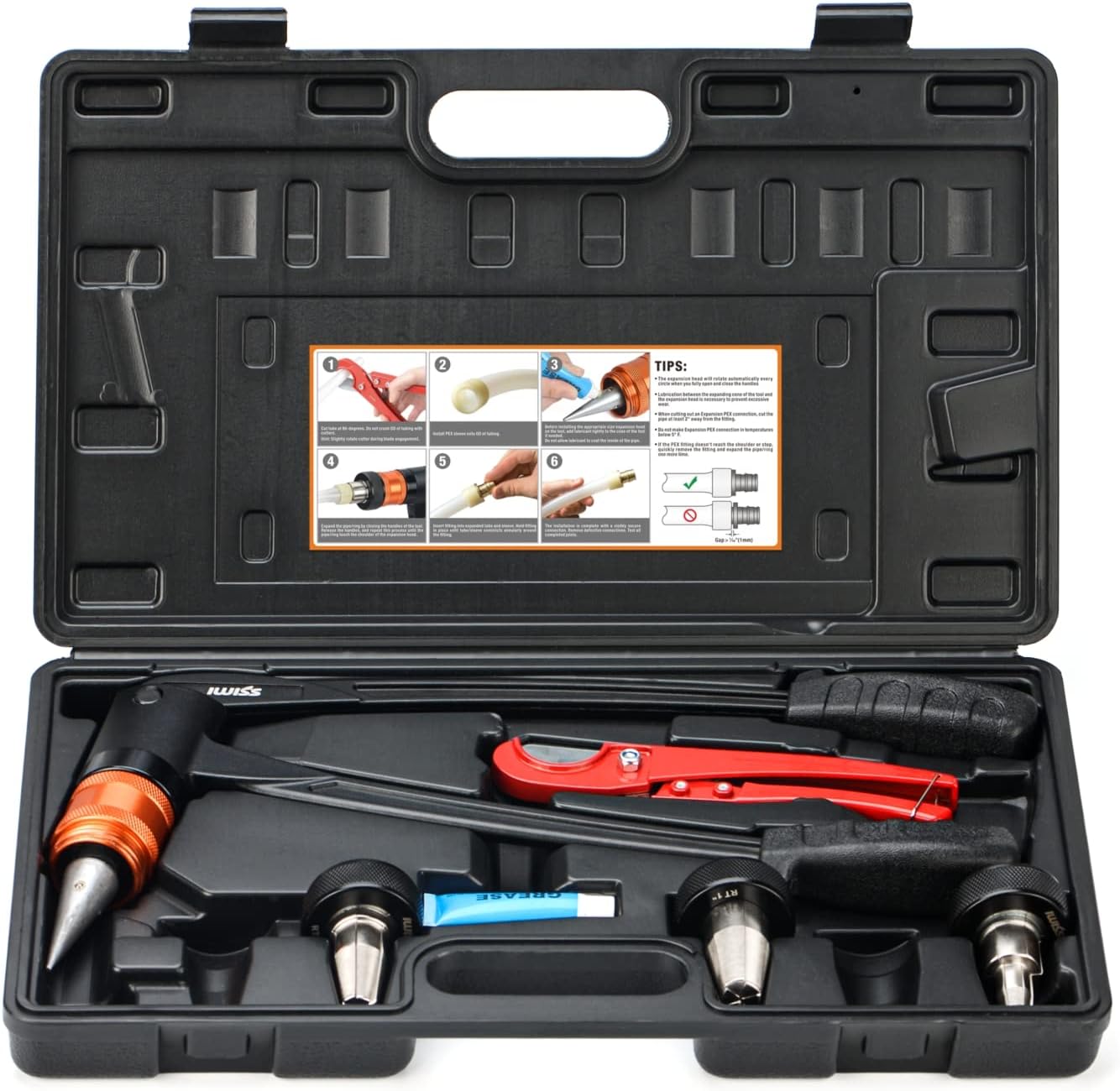 IWISS PEX-A Expander Tool Kit with Self-Rotary Expansion Heads 1/2,3/4 and 1-Inch,PEX Cutter included for Uponor ProPEX,Wirsbo