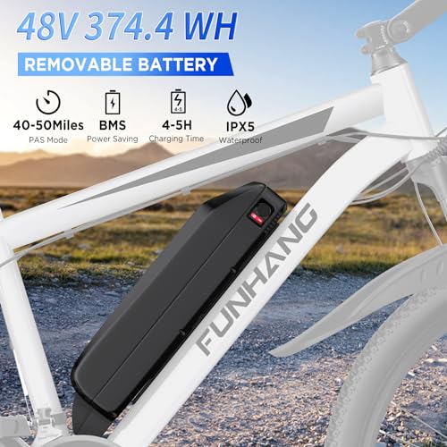 Electric Bike for Adults, 26'' 1000W Peak Ebike, Up to 50 Miles 21.7MPH Electric Mountain Bike with 48V 374.4WH Removable Battery, Adjustable Stem