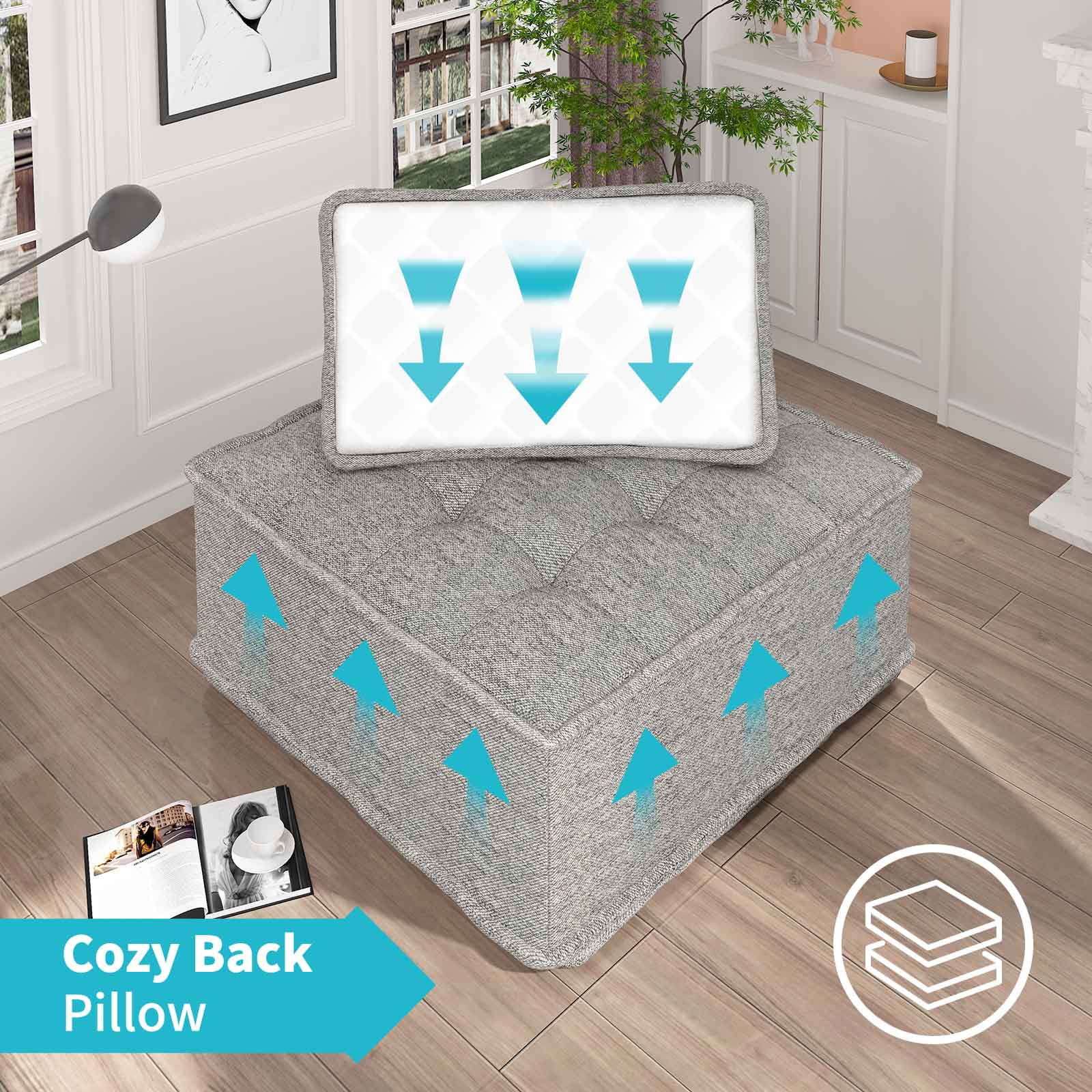 CECER L Shaped Modular Sectional Sofa with Ottoman 5PCS Free Combination Armless Floor Sofa with Removable Cushion, Light Grey