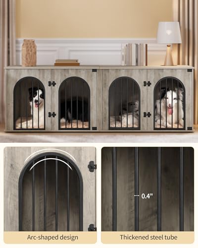 71" Dog Crate Furniture for 2 Dogs, Heavy Duty Indoor Dog Kennel TV Stand, XXL Wooden Dog Cage with Divider for Medium Large Dogs